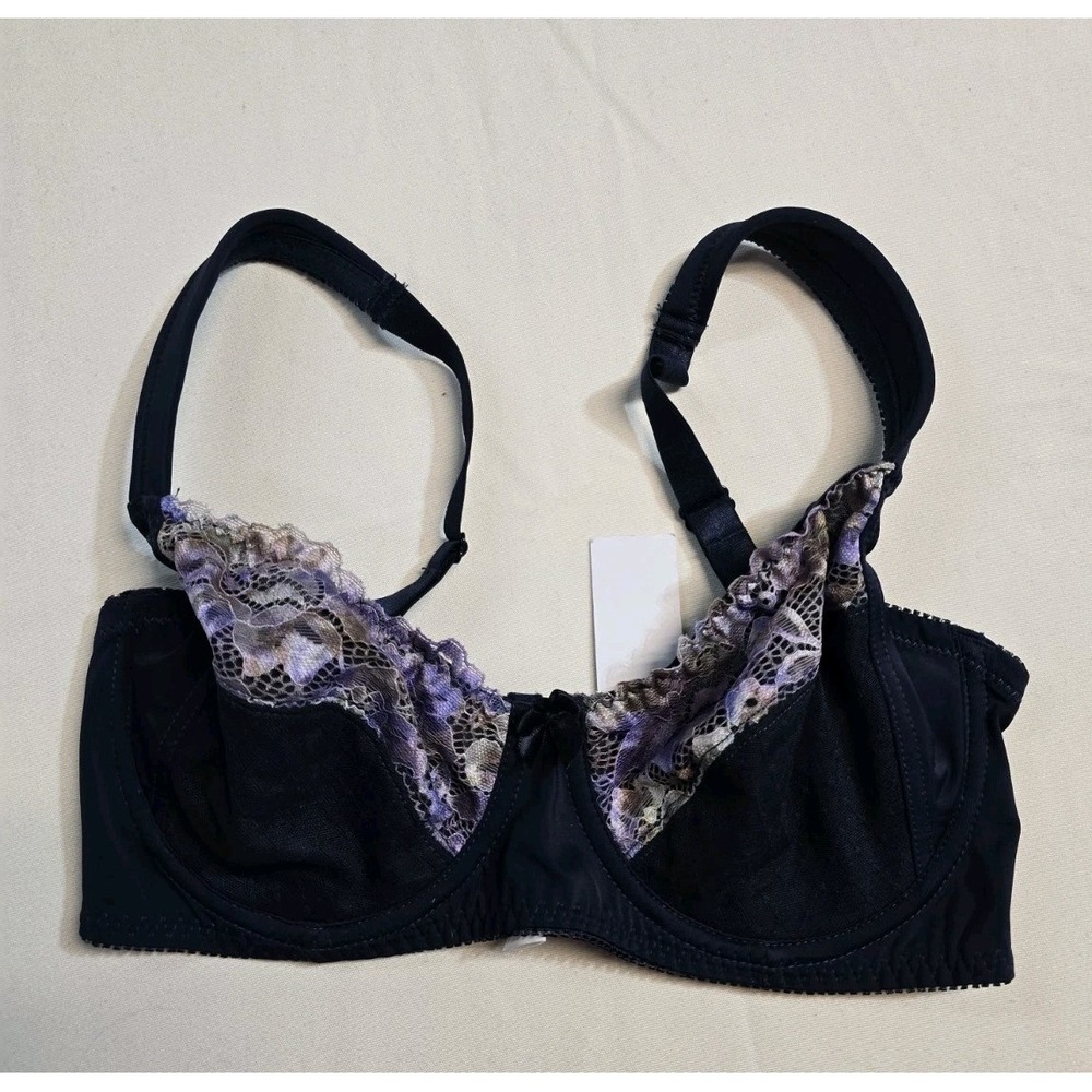 Curve Muse Women's 36C Unlined Underwire Lace Bra With Cushion Straps Navy